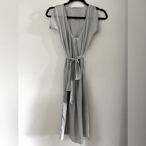 Twelfth Street by Cynthia Vincent grey flutter sleeve belted silk dress